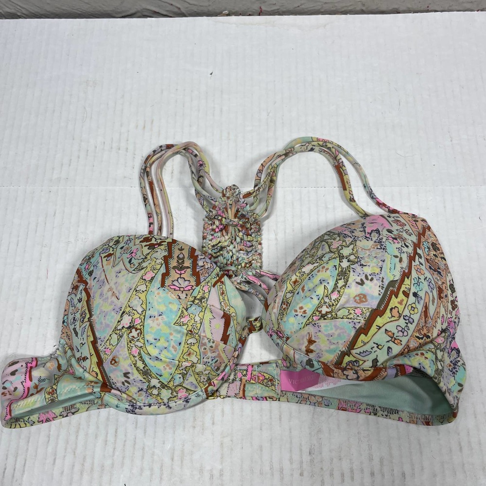 Victorias Secret Womens Bikini Top Padded Strappy Back Boho size 34A